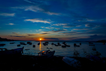 Fototapeta na wymiar Beautiful sunset view and vivid colors in Waterfront Ildiri, Cesme, Izmir - TURKEY