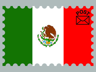 Mexico national flag with inside postage stamp isolated on background. original colors and proportion. Vector illustration, from countries flag set