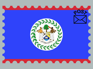 Obraz premium Belize national flag with inside postage stamp isolated on background. original colors and proportion. Vector illustration, from countries flag set