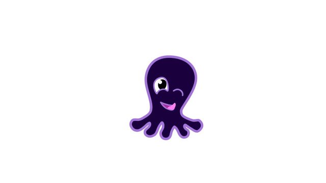 emoji Winking Face. Animated octopus winks. Alpha channel looped