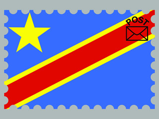 Democratic Republic Of The Congo  national flag with inside postage stamp isolated on background. original colors and proportion. Vector illustration, from countries flag set