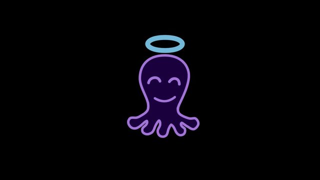 Smiling Face With Halo.  octopus cartoon. Alpha channel looped