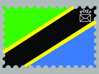 Tanzania national flag with inside postage stamp isolated on background. original colors and proportion. Vector illustration, from countries flag set