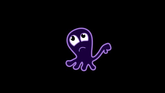 emoji Thumbs Down.  octopus cartoon. Alpha channel looped
