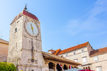 Clock tower at John Paul II Square in Trogir, Croatia