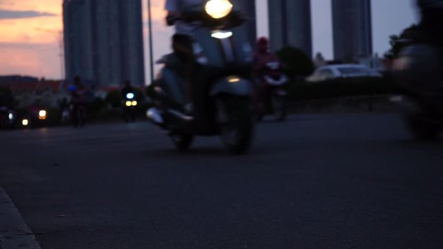  The road in the evening on which the majority of motorbikes.