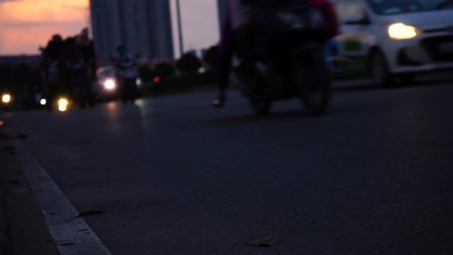  The road in the evening on which the majority of motorbikes.