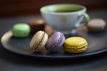 colored macaroons on a background of soft bokeh 