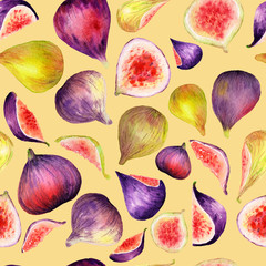 Figs watercolor hand drawn seamless pattern