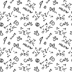 Fototapeta premium Seamless pattern with Cute cat. breed kitten doodle Dog paw hand vector seamless pattern wallpaper background