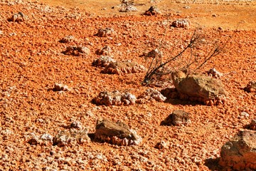 Mineral sediments in a dry lake of an old abandoned mine