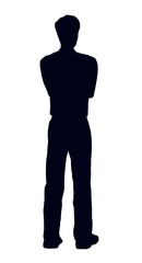 A man stands and looks into the distance. The view from the back. Vector drawing