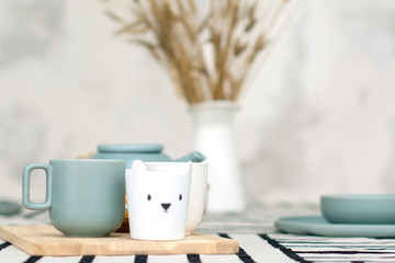 Morning homemade Breakfast in a beautiful bright interior.