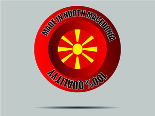 Macedonia National flag inside Big red made in button. Original color and proportion. vector illustration, from world countries set. Isolated on gray background