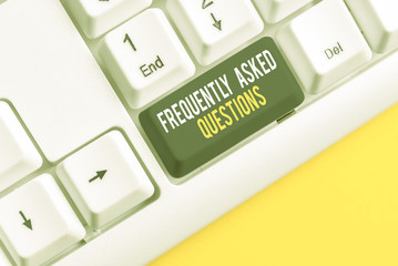 Conceptual hand writing showing Frequently Asked Questions. Concept meaning inquries that been...