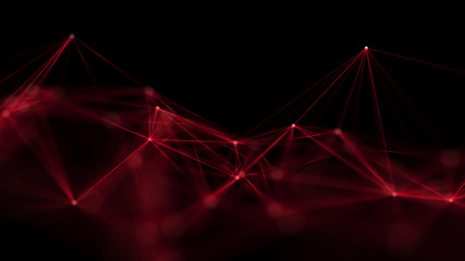 Abstract digital background. Space filled with polygons and dots. 3D wave.