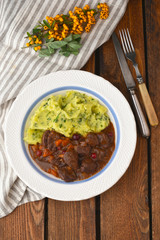 Delicious game ragout with mashed potato