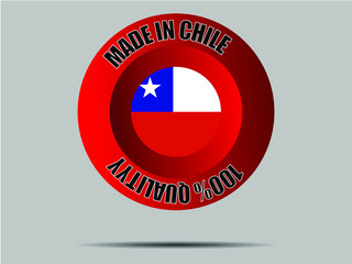 Chile National flag inside Big red made in button. Original color and proportion. vector illustration, from world countries set. Isolated on gray background