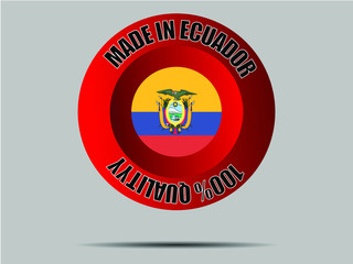Ecuador National flag inside Big red made in button. Original color and proportion. vector illustration, from world countries set. Isolated on gray background