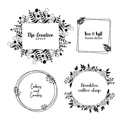 Hand Drawn Logo Template. Vector Floral Wreaths and Frames with place for text.
