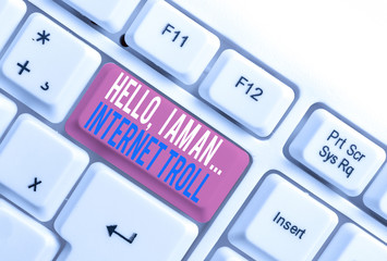 Text sign showing Hello I Am An Internet Troll. Business photo showcasing Social media troubles...