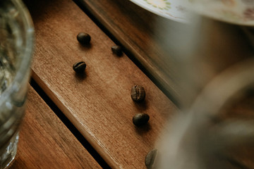 coffee beans on a wooden table