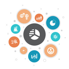 market segmentation Infographic 10 steps bubble design.demography, segment, Benchmarking, Age group icons