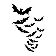 flying bats halloween swarm silhouette isolated on white background