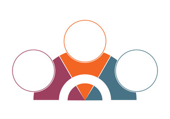 Colorful semicircle and circles for 3 Positions. Template for colour Infographics