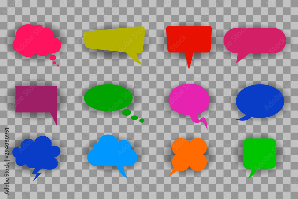 Poster set different colored empty speech bubble, chat sign - stock vector