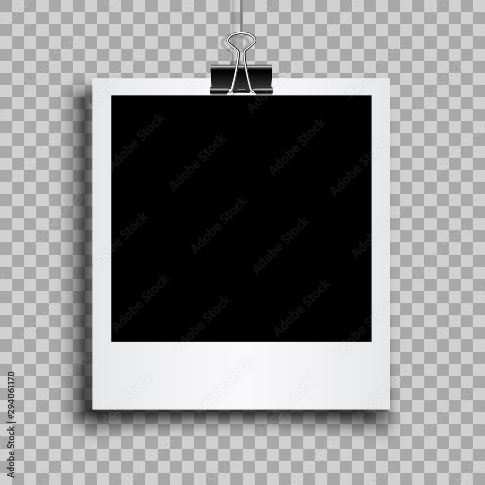 Poster empty black photo frame with shadows hung on a binder - stock vector