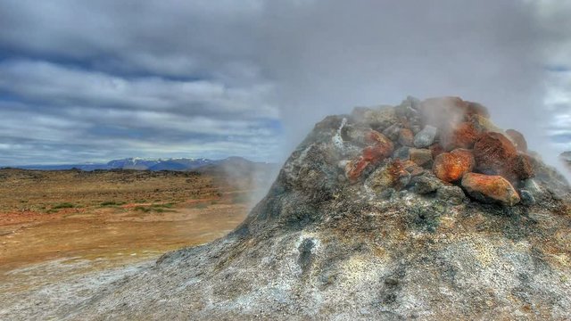 HD video of a steaming geothermal hotspot in Myvatn, Iceland. HDR, HD video