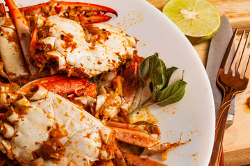 crab curry on white plate background