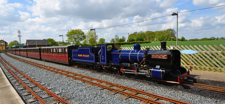  Blickling Hall Narrow Gauge Steam Train at Wroxham Station on the Bure Valley Railway Norfolk.