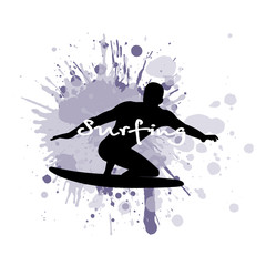 surfer among splashes vector illustration