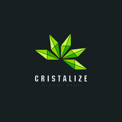 Fototapeta na wymiar logo cristalize, with crystal style cannabis leaf vector