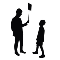 man with banner and a child, silhouette vector