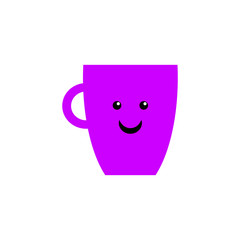 Cartoon cheerful cup for print design. Coffee mug with smile. Happy holiday, russia. Vector illustration template design. Cartoon illustration cheerful cup with smile. Vector card. Morning coffee.