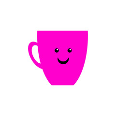 Cartoon cheerful cup for print design. Coffee mug with smile. Happy holiday, russia. Vector illustration template design. Cartoon illustration cheerful cup with smile. Vector card. Morning coffee.