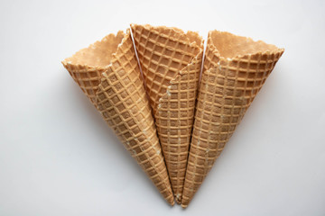 and ice cream cones on white background