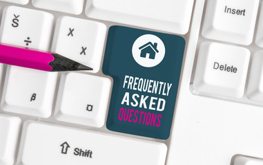 Text sign showing Frequently Asked Questions. Business photo text inquries that been informed more...
