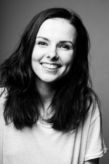 beautiful young brunette girl black and white portrait