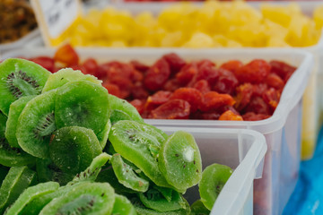 dried fruits and candied fruits in the market