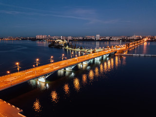 Fototapeta na wymiar Evening summer Voronezh, Chernavsky bridge, aerial view
