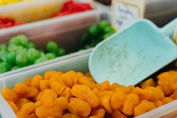 dried fruits and candied fruits in the market