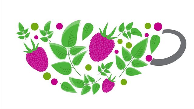 Stop motion animation of raspberry in the shape of a bowl. illustration.