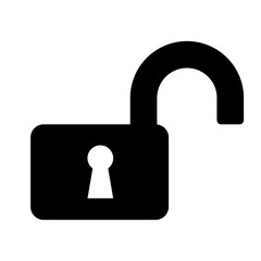 Simple black open lock icon isolated on white background