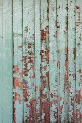 Light desaturated green, mint old stressed, weathered, cracked rusic painted exterior timber planks plain background texture