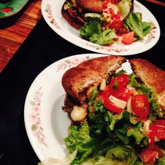 grilled steak with salad
