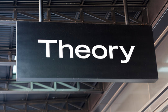 New York, New York, USA - October 1, 2019: Theory location sign in the meatpacking district.